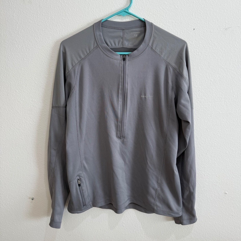 Patagonia Mens Grey Quarter Zip Long Sleeve Technical Running Hiking Shirt M